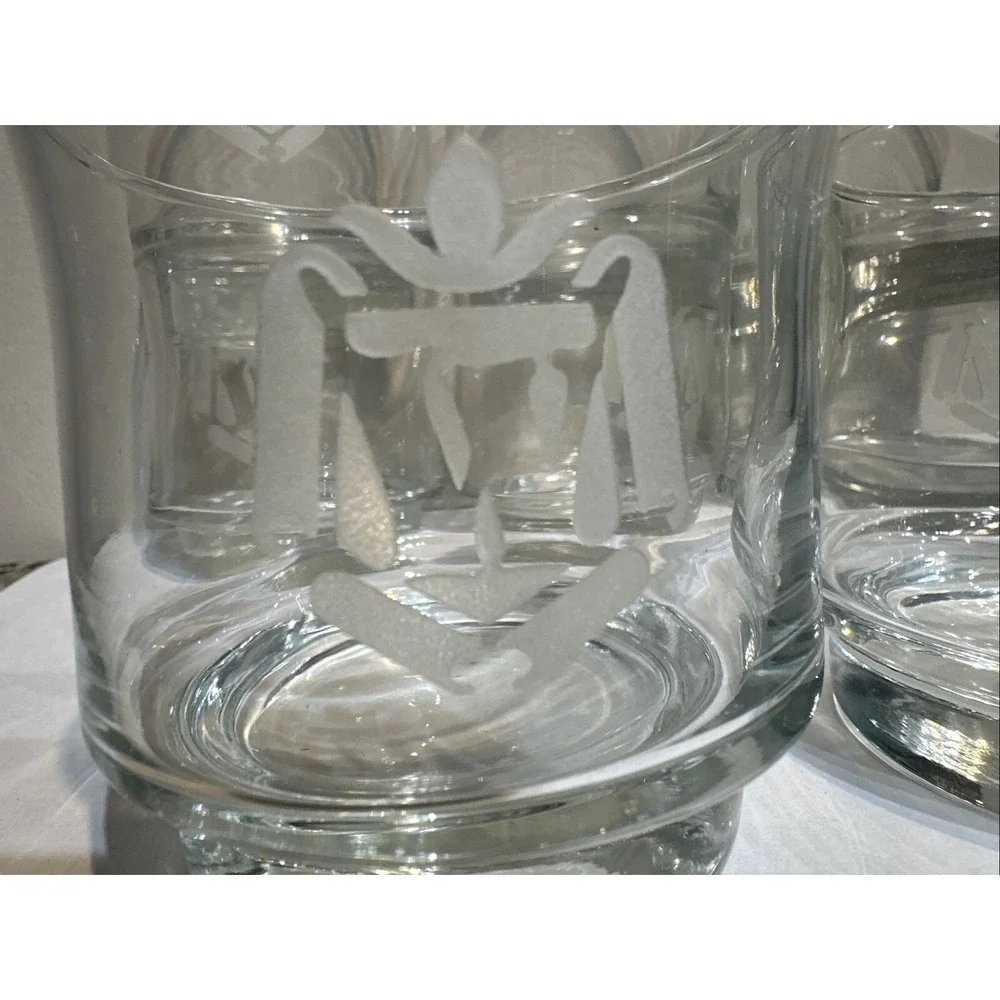 Vintage Set of 7 Kingsford Monogram W Whiskey Glasses 13oz Rocks Old Fashioned